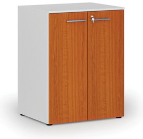 Kancelárska skriňa s dverami PRIMO WHITE, 2 police, 800 x 640 x 1027 mm, biela/čerešňa