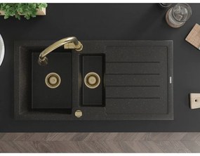 Mexen Andres, 1,5-komorový granitový drez 1000x500x200 mm a drezová batéria Elia, čierna-zlatá metalíza, 6515-75-670101-50