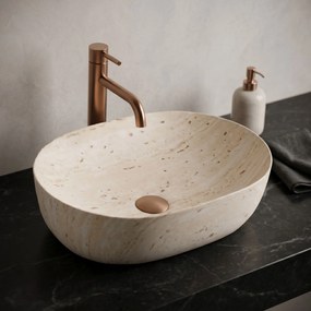 Rea Amelia Travertine, umývadlo na dosku 480x345x135 mm, imitácia kameňa, REA-U4210