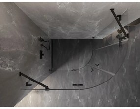 Mexen Lunar, polkruhový sprchový kút naklápací doľava 90 x 70 cm, 8mm číre sklo, čierny profil, 833-090L-070P-70-00