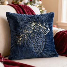 CHLPATÁ VIANOČNÁ DEKORAČNÁ OBLIEČKA NA VANKÚŠ PINE 45X45 CM TMAVOMODRÁ