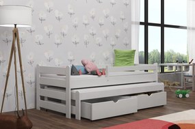 Detská posteľ z masívu borovice ALEX s prístelkou a šuplíky - 200x90 cm - BIELA