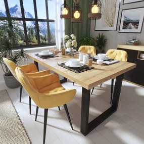 PLUTO II ROZKLADACÍ JEDÁLENSKY STÔL + 4 x STOLIČKA HORČICOVÝ ZAMAT 156 - 248 cm