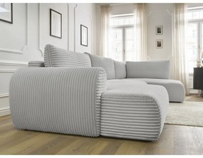 Svetlosivá menčestrová rozkladacia/s úložným priestorom rohová pohovka (pravý roh/do tvaru "U") Lucien – Bobochic Paris