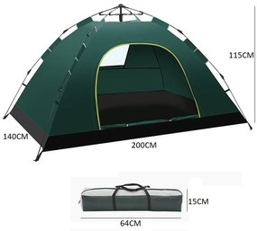 Zelený kempingový stan pre 2-3 osoby 200 x 140 x 115 cm
