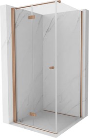 Mexen Mist-F T, 1-krídlový skladací sprchový kút ľavý 110 x 110 cm, číre sklo, medený matný profil, 8A6T-110-110-65-00-L