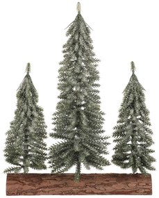 Vianočná dekorácia Smreky na kláte - trio, 34 cm, srienistý, zelená