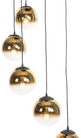 Inteligentné závesné svietidlo čierne so zlatým sklom 7-svetiel Vrátane 7 Wifi A60 - Pallon