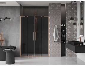 Mexen Velar L Duo, posuvné sprchové dvere do otvoru 150 cm, 8mm šedé sklo, medená matná, 871-150-003-42-65