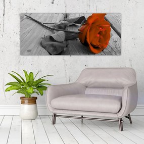 Obraz - Oranžová ruža (120x50 cm)