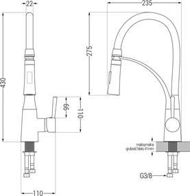 Mexen Aster, vysoká drezová batéria s flexibilným ramenom, biela-chrómová, 73450-02