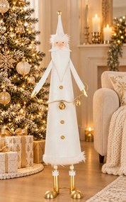 Biela kovová dekorácia Santa Claus s rolničkami J-line - 26 * 12,5 * 73,5 cm