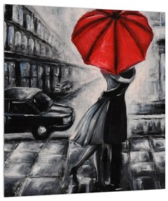 Obraz zamilovaného páru pod dáždnikom (30x30 cm)