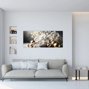 Obraz - Orchidea a zlaté gule (120x50 cm)