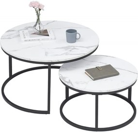 Súprava 2 okrúhlych konferenčných stolíkov – biely mramor