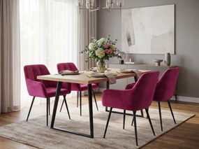 Tmavoružové jedálenské kreslo LOREN VELVET s čiernymi nohami
