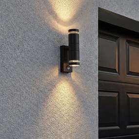 Moderné vonkajšie nástenné svietidlo čierne 2-svetelné IP44 so snímačom pohybu - Dubbla