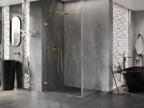 Mexen Lunar-B Duo, výklopný sprchový kút 95 x 70 cm, 8mm číre sklo, zlatý profil, 832-095L-070P-50-00