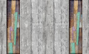 Fototapeta - Šedé a farebné drevené dosky (254x184 cm)