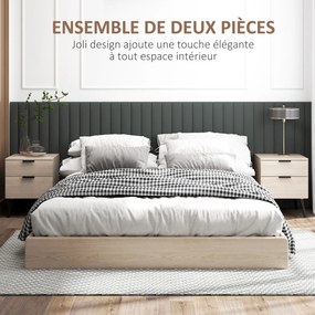 HOMCOM Set 2 Nočných Stolíkov, Moderný Nordický Štýl, S Dvojitým Zásuvkovým Systémom, Stabilné Drevené Nohy, Do Spálne a Obývačky, Efekt Duba | Aosom