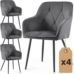 Sada štyroch jedálenských stoličiek DIAMANTE zamatové, grafitové / čierne nohy (4 ks)