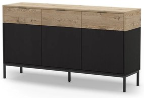 Nízka komoda v dekore duba v čierno-prírodnej farbe 150x80 cm Marion – Marckeric