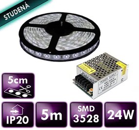 ECOLIGHT LED pásik - SMD 2835 - 5m - 60LED/m - 4,8 W/m - IP20 - studená biela + zdroj