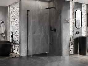 Mexen Lunar, L pravý výklopný päťuholníkový sprchový kút 90x80 cm, 8mm číre sklo, profil grafit brúsený, 831L-090P-080L-66-00-P