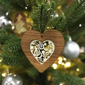 AMADEA Drevená ozdoba z masívu s vkladom - srdce s ornamentom 7 cm