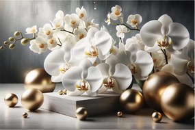 Obraz - Orchidea a zlaté gule (90x60 cm)