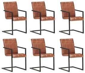 Jedálenské stoličky, perová kostra 6 ks, hnedé, pravá koža 3059812