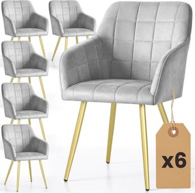 Sada šiestich jedálenských stoličiek LUXANO zamatové, sivé / zlaté nohy (6 ks)