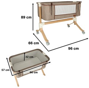KIK Detská postieľka, detská postieľka drevená kolíska na kolieskach ohrádka hnedá