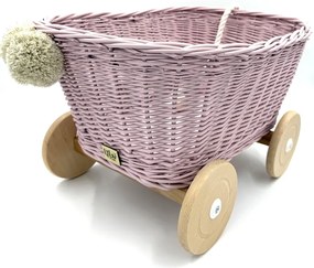 Prútený vozík na ťahanie za šnúrku - ružová