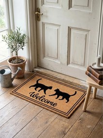 Hnedá kokosová rokožka s mačkami Welcome - 75*45*1 cm