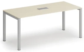 Rokovací stôl PRIMO SQUARE, 180x80 cm, breza + stolová zásuvka TYP II, strieborná