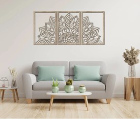SENTOP | 3-dielna mandala kvetov – moderná drevená nástenná dekorácia do obývačky | SENTOP HDF0583-60 x 30-WENGE