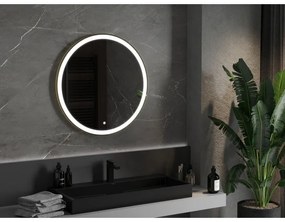 Mexen Esso, okrúhle LED podsvietené kúpeľňové zrkadlo 80 cm, 6000K, vykurovacia podložka proti zahmlievaniu, zlatý rám, 9825-080-080-611-50