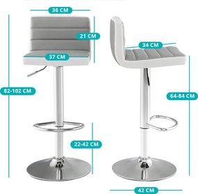 2-dielna nastaviteľná otočná barová stolička, sivá