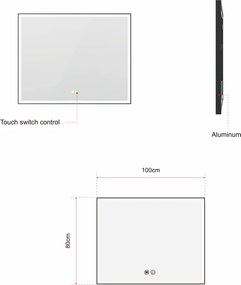 Erga Samira, LED zrkadlo 100x80cm v čiernom ráme, 2760 lm, 3 farby svetla, predné/zadné osvetlenie, ERG-V01-SAMIRA-1080-BK