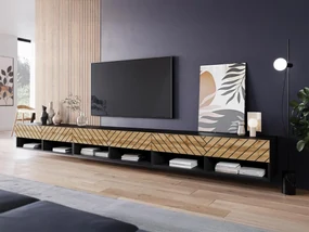 TV skrinka Adenik 300 MDF, Farby: čierny grafit / jodełka wotan, Osvetlenie: osvetlenie LED biele