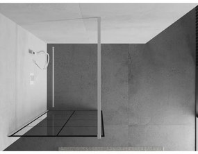 Mexen Kioto, Walk-In sprchová zástena 90 x 200 cm, 8mm sklo číre/čierny vzor, biely profil, 800-090-101-20-77