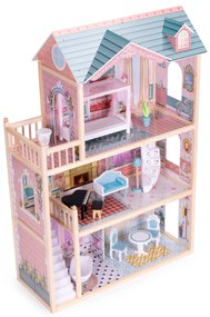 Veľký drevený domček pre bábiky, 3 poschodia, 11 kusov nábytku, ECOTOYS
