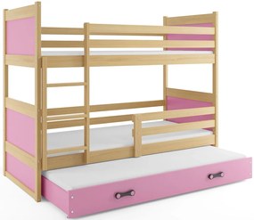 Poschodová posteľ s prístelkou RICO 3 - 190x80cm - Borovica - Ružový