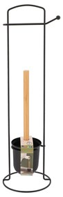 Stojan na toaletný papier a WC kefu Black Bamboo, čierna/s drevenými prvkami, O
