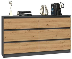Široká šuplíková komoda TAAVI - dub artisan / antracitová