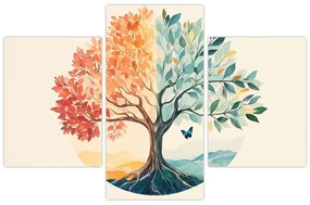 Obraz – Duálny strom s motýľom (90x60 cm)