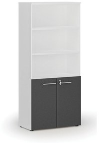 Kombinovaná kancelárska skriňa PRIMO WHITE, dvere na 2 poschodia, 1781 x 800 x 420 mm, biela/grafit