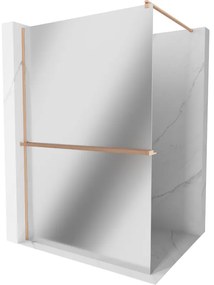 Mexen Kioto+, sprchová zástena Walk-In s poličkou a vešiakom 90 x 200 cm, 8mm sklo vzor zrkadlo, medený matný profil, 800-090-121-65-50