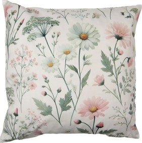 Béžová obliečka na vankúš s lúčnymi kvetmi - 45*45cm